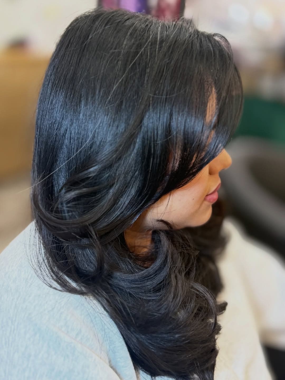 Side view of the same customer's voluminous layers